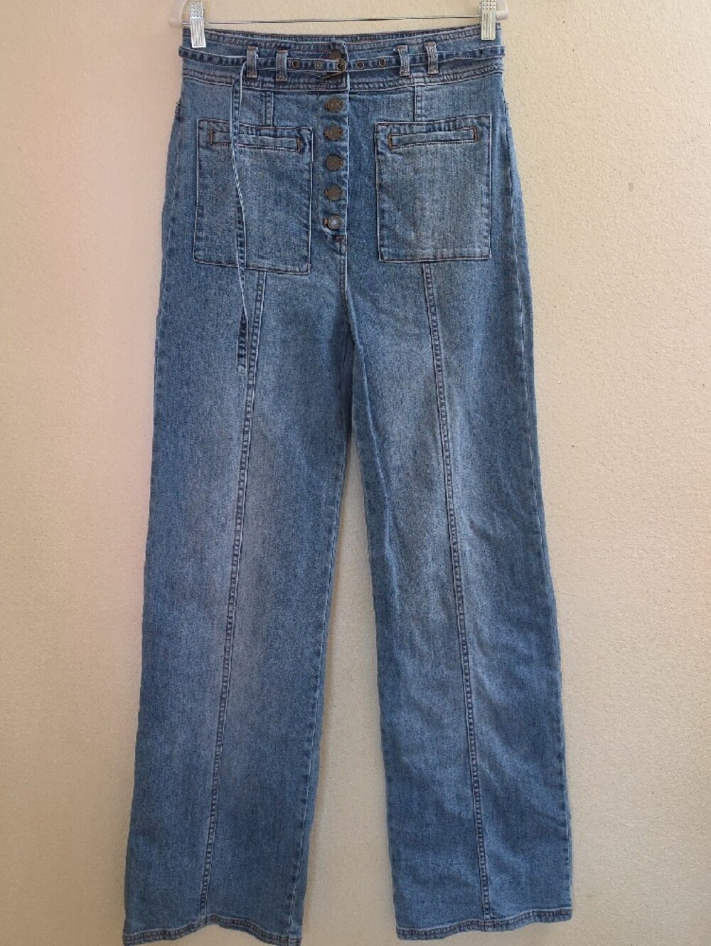 Ulla Johnson Light Blue High-Rise Wide Leg Button-Front Jeans - Picture 2 of 9